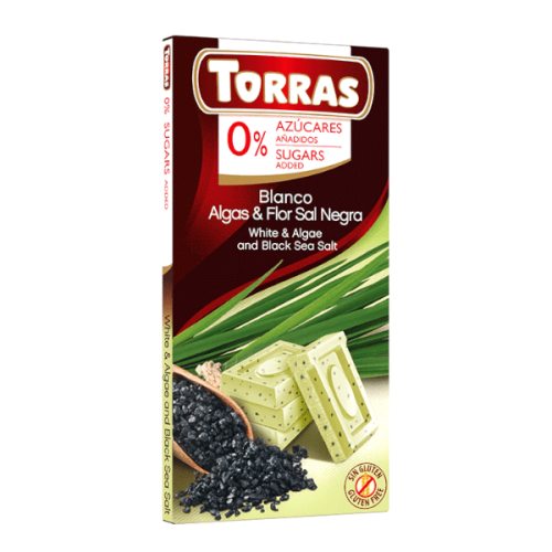 Czekolada biała z algami i czarną solą morską bez dodatku cukru 75g Torras